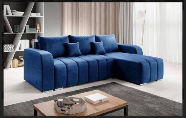 Corner sofa bed "BONELL".  Manila Velvet , Blue