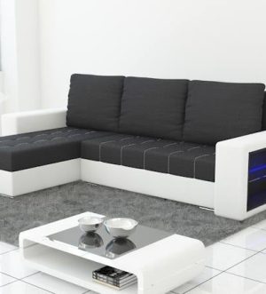 Corner Sofa Bed "AXEL" LED lights  Dark Grey / White