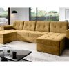 Corner Sofa Bed "BRONX U" easy clean Velvet , MUSTARD