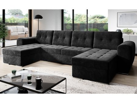 Corner Sofa Bed "BRONX U" easy clean Velvet , GRAPHITE