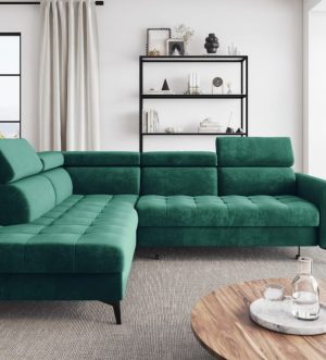 Corner Sofa Bed "BERLIN L"   LEFT corner,   GREEN