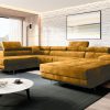 Sofa narożna "ASTRO U" LEWA, aksamit do łatwego czyszczenia!  MUSZTARDOWY