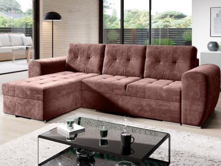Narożnik rozkładany "BRONX" łatwy w czyszczeniu Velvet, DIRTY PINK