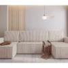 Corner Sofa Bed "MIMIR U"  Corduroy fabric  CREAM