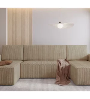 Corner Sofa Bed "MIMIR U"  Corduroy fabric  BEIGE