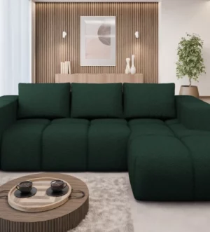 Corner Sofa Bed "FLAVIO" RIGHT corner  DARK GREEN