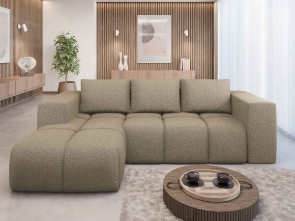 Corner Sofa Bed "FLAVIO" LEFT corner LIGHT BEIGE