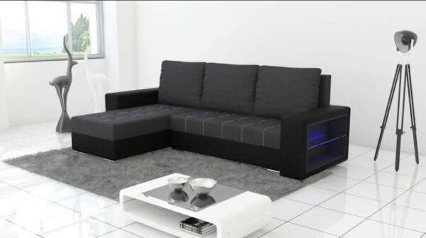 Corner sofa Bed "Axel Led" light grey / black