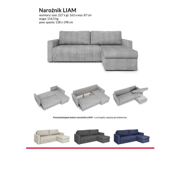 Corner Sofa Bed "LIAM"  Grey - obrazek 5
